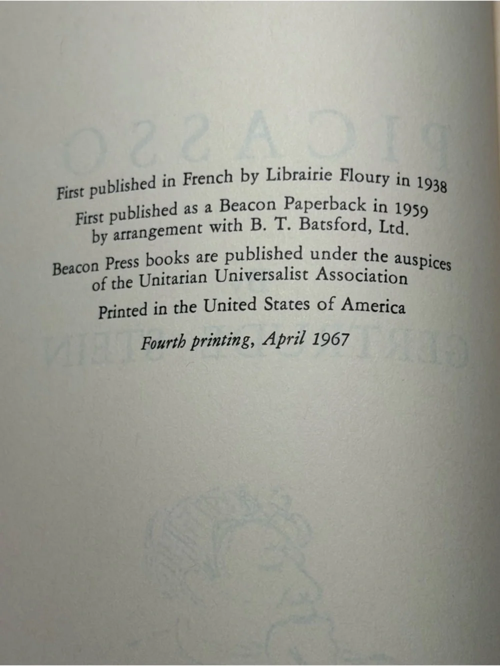 Picasso (Beacon BP90) (Paperback) by Gertrude Stein 1959